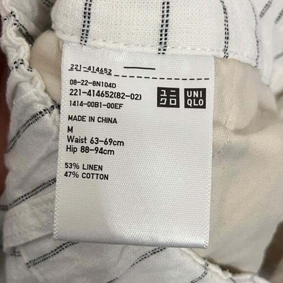 Uniqlo White Striped Linen Blend Pants High Rise Slim Straight Trousers Size M - Picture 3 of 14
